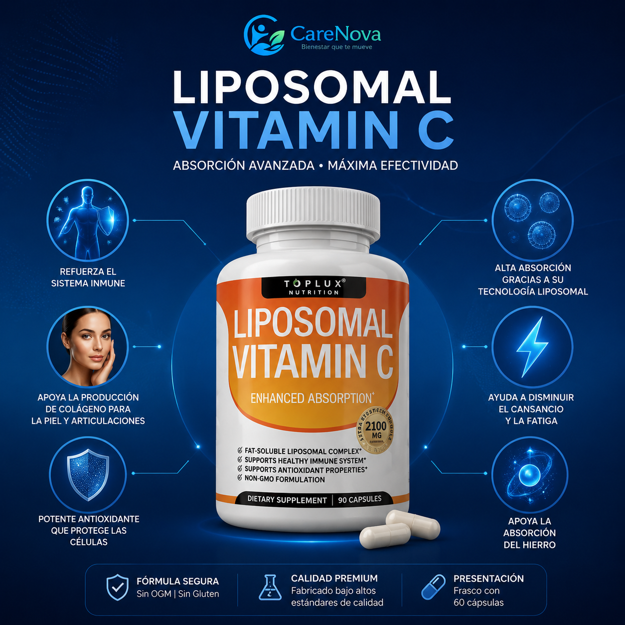 Vitamina C Liposomal Premium | Alta Absorción – 60 Cápsulas